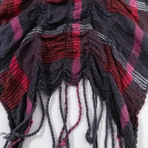 Womens Plaid Scarf Red Purple Gray Fringe Scarf Lightweight Long