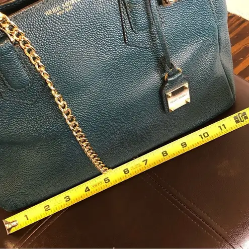 Henri Bendel CARLYLE Caviar Tumbled Teal Leather Satchel Bag with Original Strap