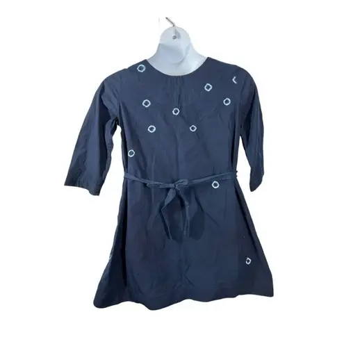 Twine X Prabartana Silk Cotton Blend Tunic Mini Dress Navy Blue, Tie
