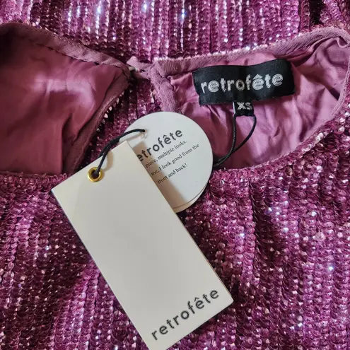 Retrofete Grace Sequin Dress in Purple Size XS Long Sleeve Mini Key Hole