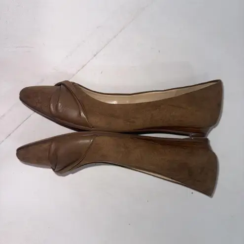 Coach & Four Flats Faux Suede Old Money Minimalist Low Heel Pointed Shoes 7.5 Brown