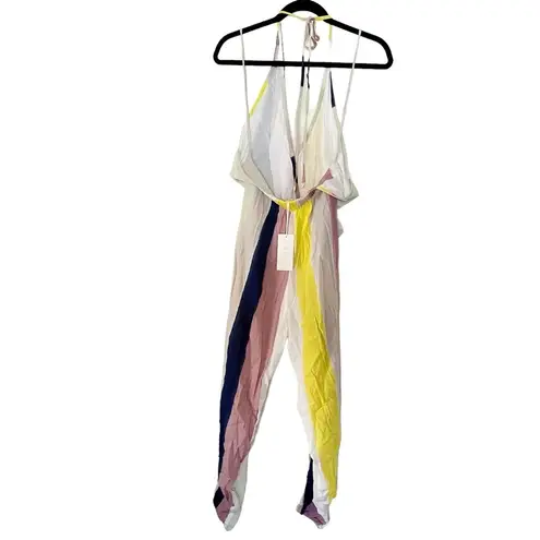 Indah x REVOLVE Paz Tropical Stripe backless halter jumpsuit side leg cutouts