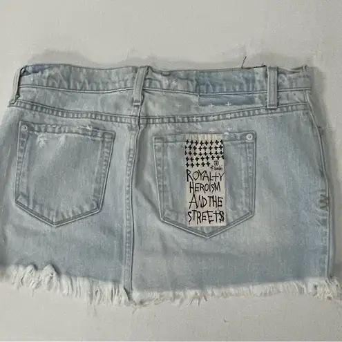 Ksubi Blue Low Rider Distressed Denim Mini Skirt With Frayed Hem - Size 29
