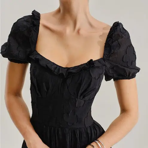 Rihoas Black Square Neck Puffed Sleeve Midi Dress Size M