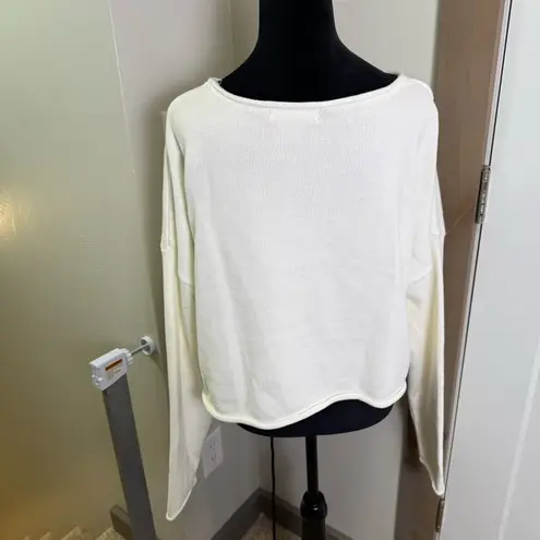 Moon & Madison Cropped Sweater Salty Bubble Letter Graphic Knit Long Sleeve XL White