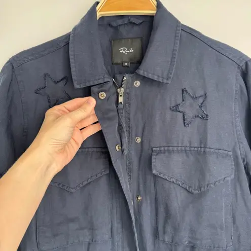 Rails Lancaster Indigo Stars Utility Jacket XS Navy Tencel Linen Drawstring Boho