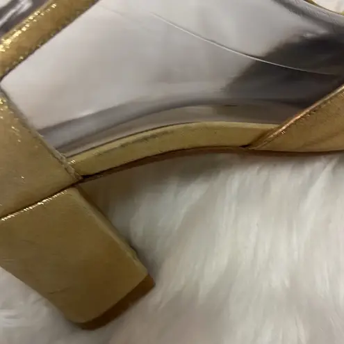 Milk & Honey Gold T Strap Leather Heels Size 7.5 A10