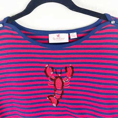 Quacker Factory Striped 3/4 Sleeves Sequin Lobster Shoulder Accents Top Medium