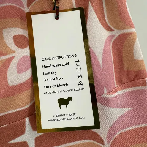 GOLDSHEEP Leggings SZ Medium Tone It Up TIU Collab Retro Print Pink Orange NWT