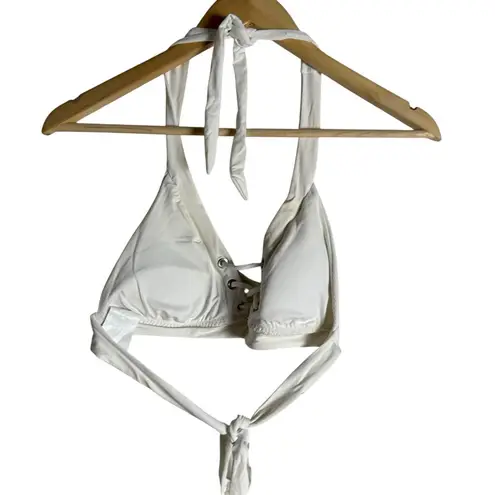 BECCA by Rebecca virtue Becca Rebecca Virtue Modern Edge White Ribbed Lace Up Strappy Halter Bikini Top