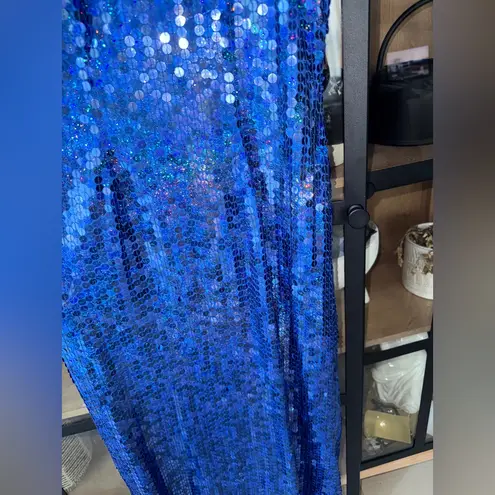 Vintage 1990s ShoMax Originals Sequin Cutout Prom Pageant Gown maxi dress cobalt Blue Size 6