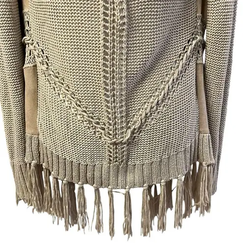 INC International Concept Boho Western Cardigan Sweater Size S Fringe Faux Suede
