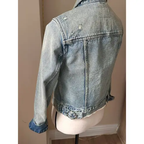 AllSaints Distressed Denim Jacket Vintage Wash Size Small Blue