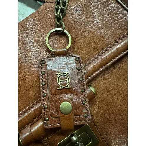 Olivia Heather Genuine Leather Satchel Bag Cognac Brown