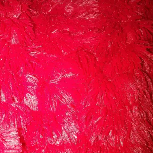 Red Faux Fur Jacket Shaggy Texture Flapper Small Short Coat Cover Size undefined