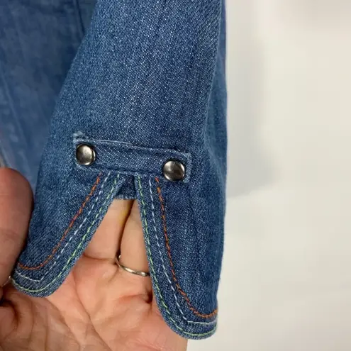 Denim Jacket Sz Small Rainbow Stitch Detail Sz Small Blue