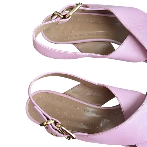 Marni Women’s Pink Leather Open Toe Platform Wedge Sandals Heels Size 40
