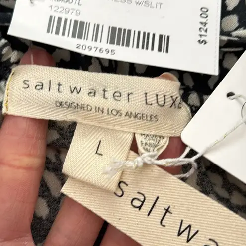 Saltwater Luxe NWT M. Fredric Indigo Gray & Ivory Open Back Slit Midi Dress