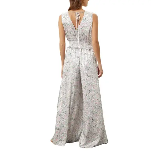 CeCe Floral Sleeveless Smocked Waist Jumpsuit Size L New with Tag MSRP $129