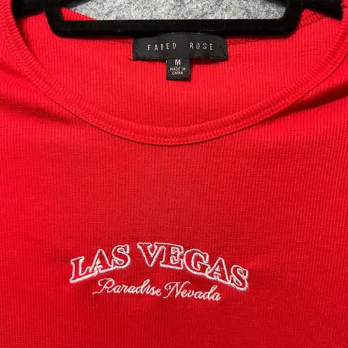 Faded Rose Las Vegas Baby Tee Size M Red Lettuce Hem Ribbed Y2K Crop Top Size M