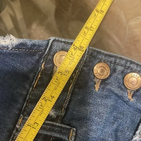 ZARA Womens  Trafaluc Denimwear Bib Dark Wash Overalls Skinny Distressed Pockets