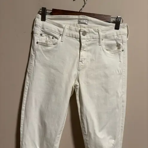 Mother Jeans Looker Ankle Fray Little Miss Innocent White