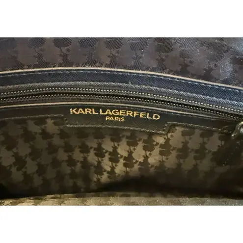 Karl Lagerfeld Paris Zip Top Tote Bag Satchel Black with Pink Flowers