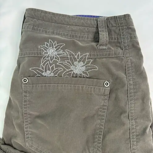 Kuhl  Capri Women Size 6 Grey Hiking Pants Kendra Gorp Floral Embroidery Cropped