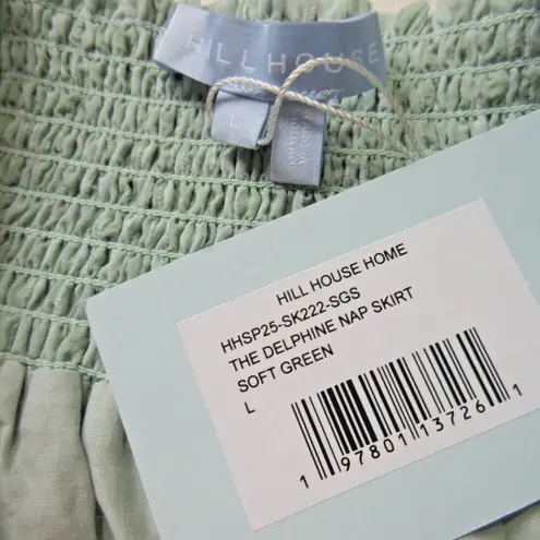 NWT Hill House Delphine Nap in Soft Green Smocked Tonal Seersucker Midi Skirt L Size L