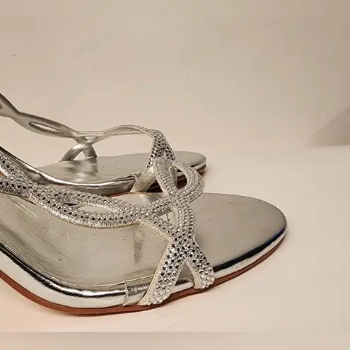 Lauren Lorraine Malaga Rhinestone Slingback Stiletto Sandals Silver Heels Sz 7.5