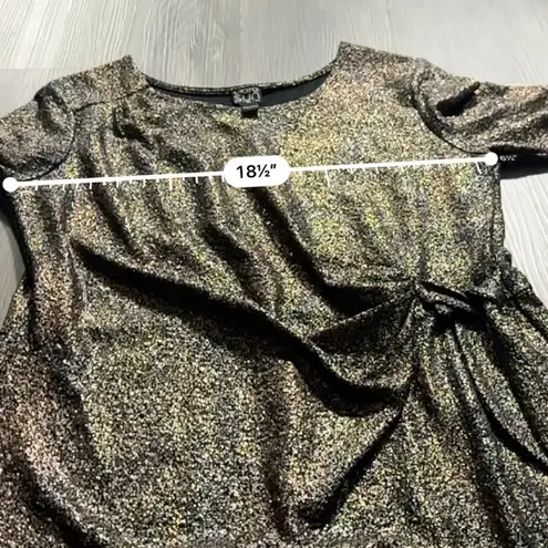 Clara Sun Woo Bronze Metallic Sparkle Long Sleeve Gathered Tie Side Top Sz XL Brown