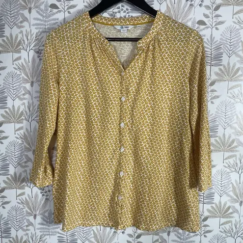 Boden USA Boden Button Front Yellow Floral Top Women's 6R 3/4 Sleeve 100% Cotton
