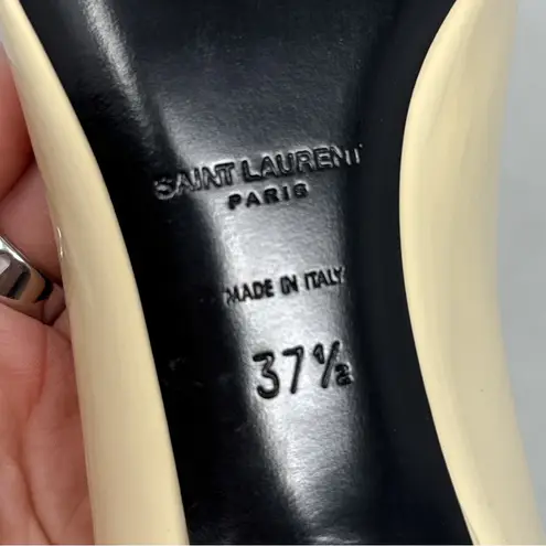 Saint Laurent Charlotte 55 Patent Leather Pointed Toe Kitten Heel Pumps Ivory - Image 12