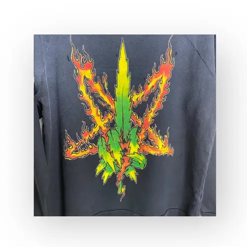 Unif HTF: new ☻ Burn Me Weed Distressed Sweatshirt ☻ Flames ☻︎ Dirty Black ☻︎ M - Image 8