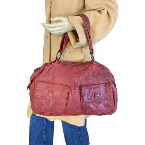 Andrew Marc MARC NEW YORK RED DISTRESSED LEATHER SHOULDER BAG