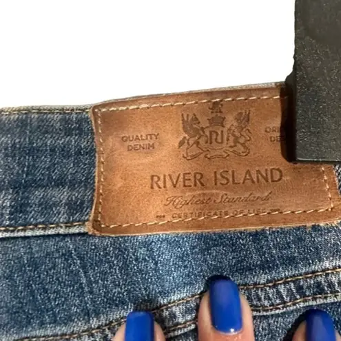 River Island Blue Distressed Ripped Raw Hem Skinny Denim Jeans Women Sz 12