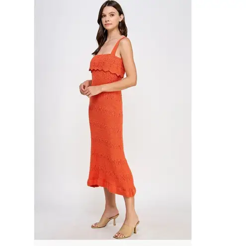 KOKO + MASON Popover Ruffle Pointelle Sweater Dress, Size Small, Orange, NWT Orange