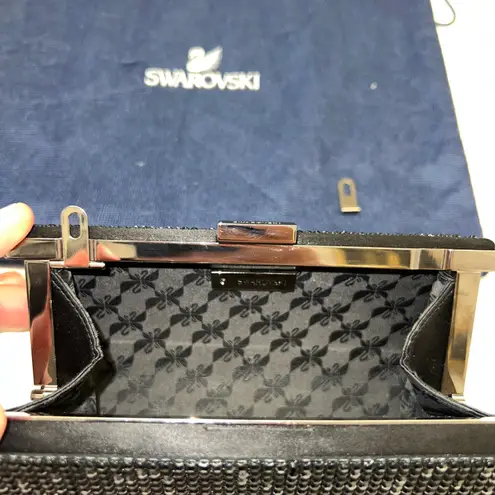 Swavorski Power Rock Crystal Clutch Evening Bag Purse W/ Chain Handle Black NEW!