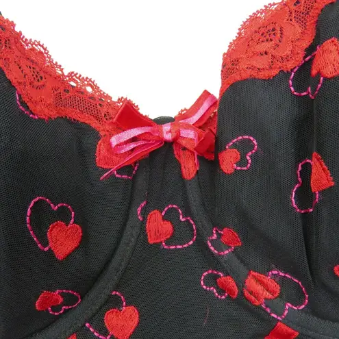 Y2k George Black & Red Heart Print Bustier Corset Top 38C Size undefined