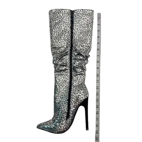 Shoedazzle  Beckey Slouchy Stiletto Boot Faux Leather Silver Foil Size 5.5 New