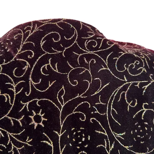 Vintage Maroon Velour Gold Glitter Jacket Women Sz Medium 90s Sparkle Christmas Red