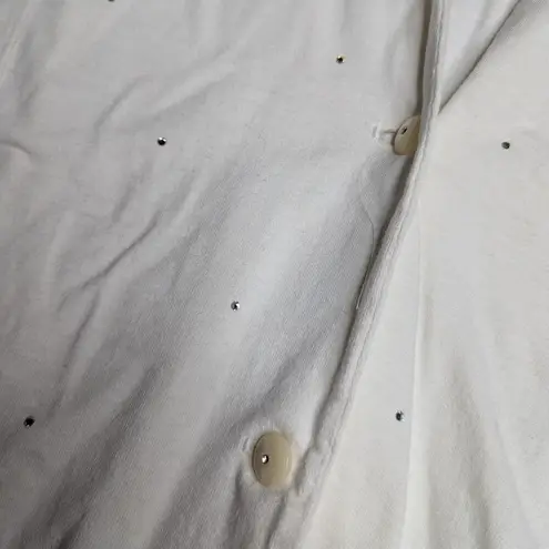 Vtg 1990s Nancy Heller White Rhinestone Studded Cotton V