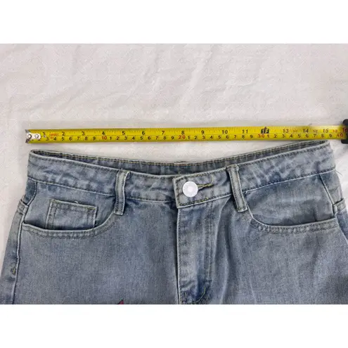 Distressed Graphic Jeans Ripped Mom Jeans High Waist Denim Pants L Blue Size 12