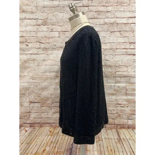 Laurence Kazar Lawrence Kazer Women's Black Beads 100% Silk Evening Blazer Jacket Size MP