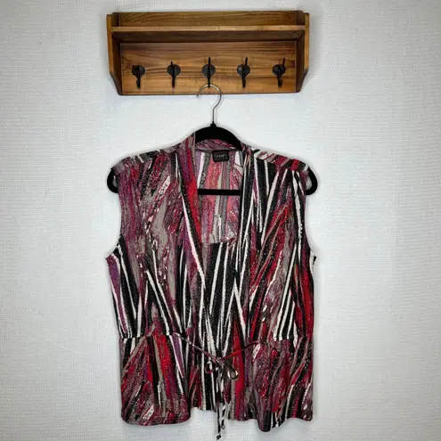 Vamp y2k Abstract Print Sleeveless Top Collared Tie Waist Red Purple L/L Size L