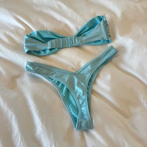 VDM Billie Bandeau Bikini Set Size S Shimmer Baby Blue Top & Bottom Swimwear