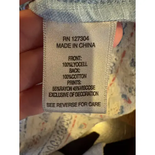 John Mark Shirt Women Large Blue Embroidered Floral Aztec Button Up Boho Cottage - Image 11