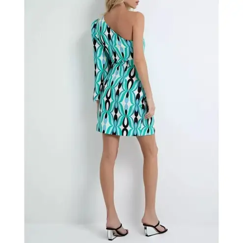 PatBO Twist One Shoulder Mini Dress in Piscene Blue 2 New Womens Cocktail
