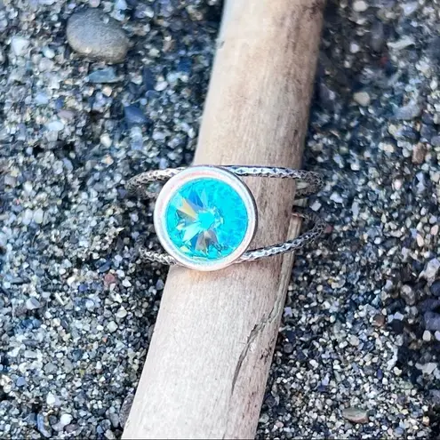 Handcrafted Sparkly Ring Made with Swarovski Crystal Adjustable Fit Silver