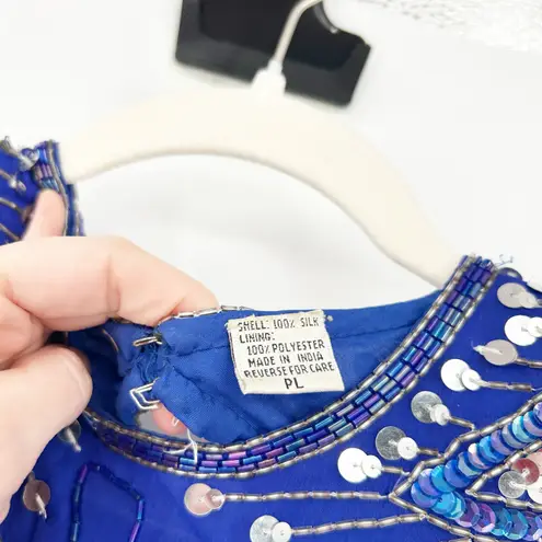 Laurence Kazar Womens VTG 80s Evening Party 100% Silk Beaded Sequin Dress PL Blue Size undefined